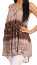 Sakkas Lexi Embroidered two tone Sleeveless V neck Top
