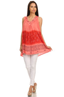 Sakkas Lexi Embroidered two tone Sleeveless V neck Top