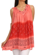Sakkas Lexi Embroidered two tone Sleeveless V neck Top