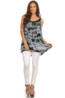 Sakkas Ashanti Embroidered Trim Picot Rayon Tie Dye Tank Top