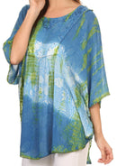 Sakkas Ellesa Ombre Tie Dye Circle Poncho Blouse Shirt Top With Sequin Embroidery