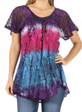 Sakkas Dina Relaxed Fit Sequin Tie Dye Embroidery Cap Sleeves Blouse / Top#color_Purple