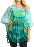 Sakkas Lepha Long Wide Multi Colored Tie Dye Sequin Embroidered Poncho Top Blouse#color_Green