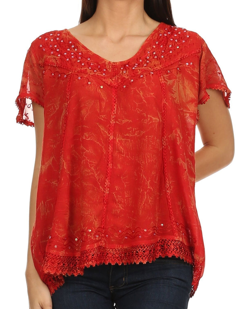 Sakkas Hope Embroidery And Seqiun Accents Summer Blouse