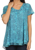 Sakkas Charolette Embroidery And Seqiun Accents Blouse#color_Turquoise