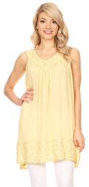 Sakkas Rita Womens Picot Trim V Neck Tank Blouse With Seqins And Embroidery