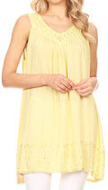 Sakkas Rita Womens Picot Trim V Neck Tank Blouse With Seqins And Embroidery#color_Beige