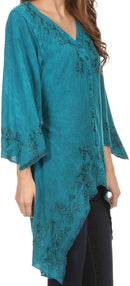 Sakkas Gella Button Down Blouse Top With Bell Sleeves And Handkerchief Sides