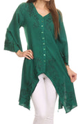Sakkas Gella Button Down Blouse Top With Bell Sleeves And Handkerchief Sides#color_Mint