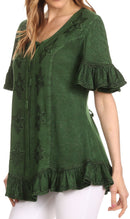 Sakkas Sayle Long Star Embroidered Blouse Shirt Top With Button Front And Ruffles