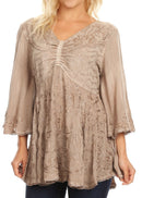 Sakkas Valeria Womens V neck Bohemian Ethnic Casual Flare Blouse Top Embroidered