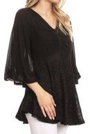 Sakkas Valeria Womens V neck Bohemian Ethnic Casual Flare Blouse Top Embroidered