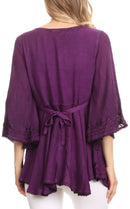 Sakkas Valeria Womens V neck Bohemian Ethnic Casual Flare Blouse Top Embroidered
