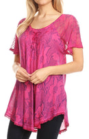 Sakkas Maliky Wide Corset Neck Floral Embroidered Cap Sleeve Blouse Top Shirt