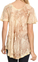 Sakkas Maliky Wide Corset Neck Floral Embroidered Cap Sleeve Blouse Top Shirt