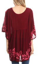 Sakkas Lynda Two Tone Batik Embroidered Palm Tree Peasant Top / Poncho