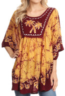 Sakkas Lynda Two Tone Batik Embroidered Palm Tree Peasant Top / Poncho