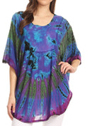 Sakkas Sunia Tie Dye Caftan Sleeve Blouse | Cover Up#color_Turquoise
