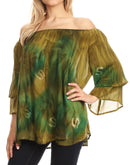Sakkas Alania Watercolor Tie Dye Double Bell Sleeve Raglan Blouse
