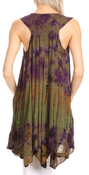 Sakkas Priya Sleeveless Tie Dye Handkerchief Hem Tunic with Smocked Racerback