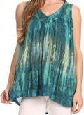 Sakkas Freya Dip Dyed Tie Dye Tank with Sequins and Embroidery#color_Teal