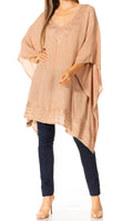 Sakkas Regina Women's Lightweight Stonewashed Poncho Top Blouse Caftan Cover up#color_A-Oatmeal