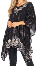 Sakkas Alizia Lightweight Embroidery Batik Top Tunic Blouse Caftan Cover up Poncho#color_Blue/Black