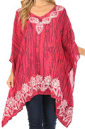Sakkas Alizia Lightweight Embroidery Batik Top Tunic Blouse Caftan Cover up Poncho#color_FuchsiaNavy