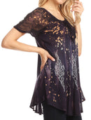 Sakkas Jannat Short Sleeve Casual Work Top Blouse in Tie-Dye with Embroidery Lace