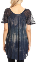 Sakkas Jannat Short Sleeve Casual Work Top Blouse in Tie-Dye with Embroidery Lace