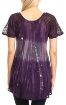 Sakkas Jannat Short Sleeve Casual Work Top Blouse in Tie-Dye with Embroidery Lace