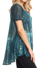 Sakkas Jannat Short Sleeve Casual Work Top Blouse in Tie-Dye with Embroidery Lace