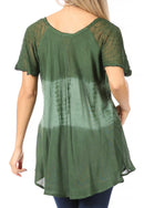 Sakkas Parisa Casual Summer Short Sleeve Top Blouse with Corset and Embroidery