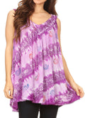 Sakkas Aria Womens Sleeveless V-neck Tank Top Tie-dye with Sequin & Embroidery#color_Purple