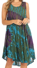 Sakkas Natalia Womens Summer Sleeveless Tie Dye Flare Tank Top Tunic Blouse#color_Olive/Turquoise