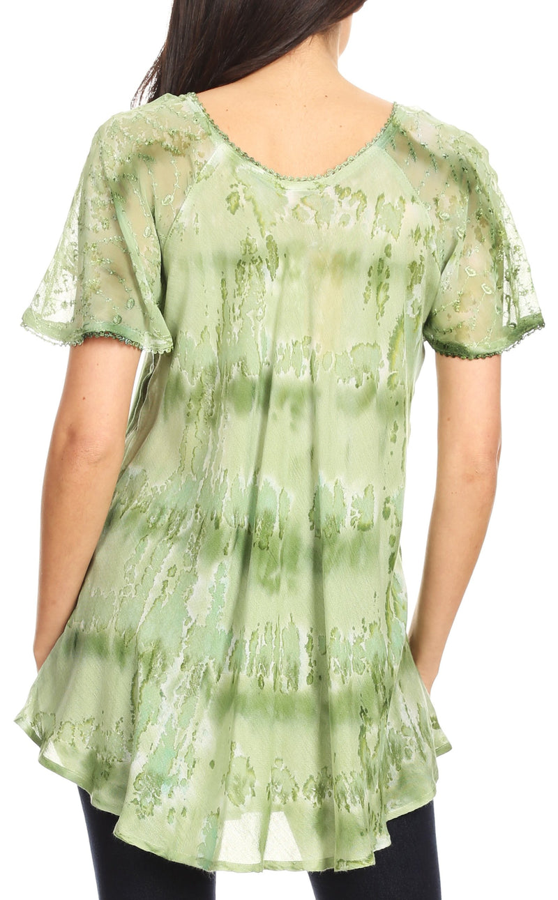 Sakkas Allegra Women's Short Sleeve Loose Fit Casual Tie Dye Blouse Tunic Shirt
