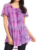 Sakkas Allegra Women's Short Sleeve Loose Fit Casual Tie Dye Blouse Tunic Shirt#color_19207-Purple