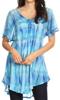 Sakkas Allegra Women's Short Sleeve Loose Fit Casual Tie Dye Blouse Tunic Shirt#color_19207-Turquoise
