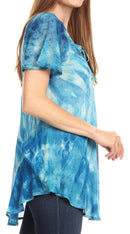 Sakkas Donna Women's Casual Lace Short Sleeve Tie Dye Corset Loose Top Blouse