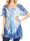 Sakkas Donna Women's Casual Lace Short Sleeve Tie Dye Corset Loose Top Blouse#color_SkyBlue