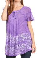 Sakkas Marzia Women's Loose Fit Short Sleeve Casual Tie Dye Batik Blouse Top Tunic#color_Purple