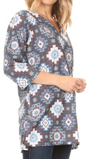 Sakkas Sasa Women's Casual Summer Cotton 3/4 Sleeve Print Loose Tunic Top Blouse