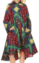 Sakkas Sol Womens Summer Swing Loose Dress African Print Roll up Sleeve Button