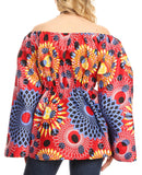 Sakkas Mela Women's Long Sleeve Peplum Off Shoulder Blouse Top in African Ankara
