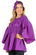 Sakkas Mela Women's Long Sleeve Peplum Off Shoulder Blouse Top in African Ankara#color_2291-Purple