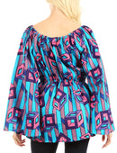 Sakkas Mela Women's Long Sleeve Peplum Off Shoulder Blouse Top in African Ankara