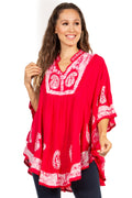 Sakkas  Amori V-Neck Embroidery Poncho Top / Cover Up#color_Pink/White