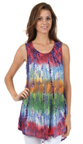 Sakkas Ombre Floral Tie Dye Flared Hem Sleeveless Tunic Blouse#color_Coral