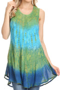 Sakkas Ombre Floral Tie Dye Flared Hem Sleeveless Tunic Blouse#color_Green