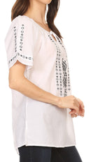 Sakkas Lena Cross Stitch Embroidered Short Sleeve Casual Top Blouse